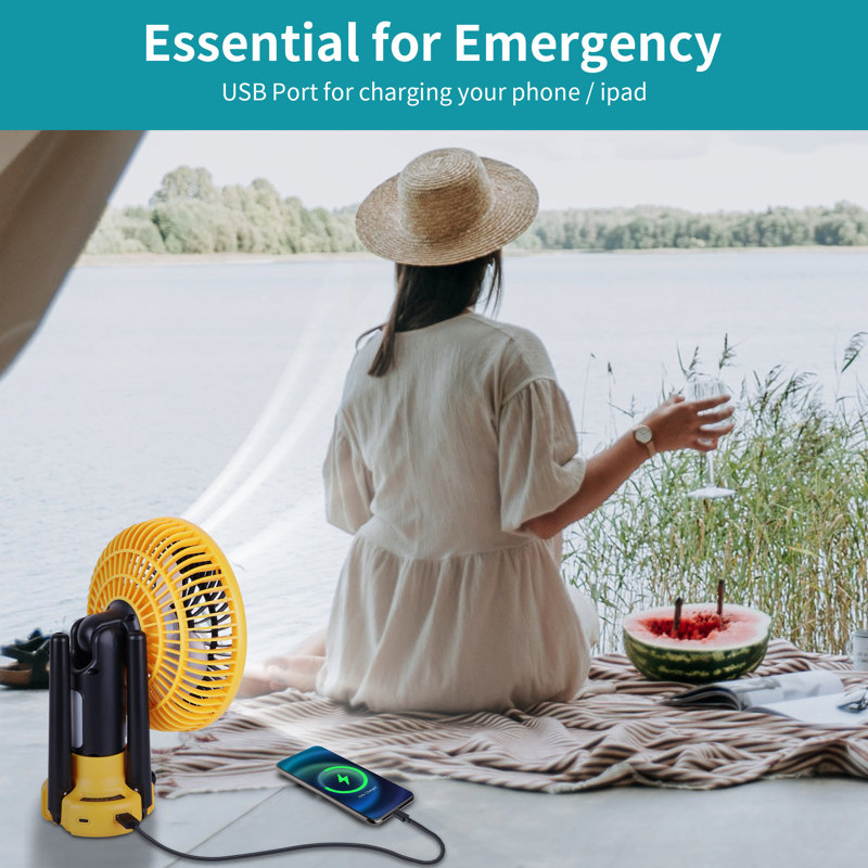 AVV Oscillating Camping Fan With LED Lantern, 10400Mah Battery Operated